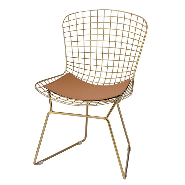 Metal Side Chair with Cage Design Backrest and Sled Base, Set of 2, Gold - BM225692