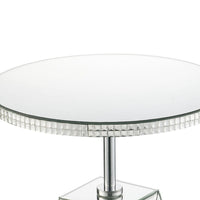Round Mirrored Accent Table with Pedestal Base and Glass Top, Silver - BM225705