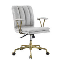 Adjustable Leatherette Swivel Office Chair with 5 Star Base, Gray and Gold - BM225727