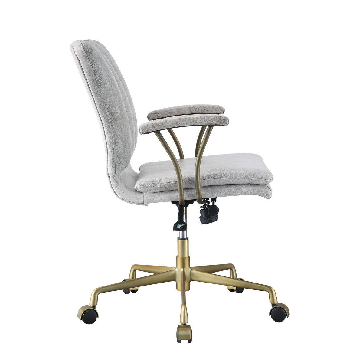 Adjustable Leatherette Swivel Office Chair with 5 Star Base, Gray and Gold - BM225727