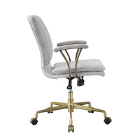 Adjustable Leatherette Swivel Office Chair with 5 Star Base, Gray and Gold - BM225727