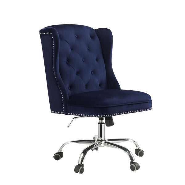 Velvet Upholstered Armless Swivel and Adjustable Tufted Office Chair, Blue - BM225735