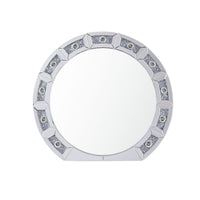 Round Mirror Panel Wall Decor with Light Function and Faux Diamond, Silver - BM225874