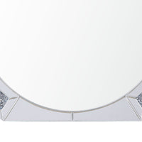 Round Mirror Panel Wall Decor with Light Function and Faux Diamond, Silver - BM225874