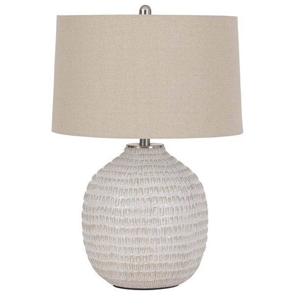 Textured Ceramic Frame Table Lamp with Fabric Shade, Beige and White - BM226099