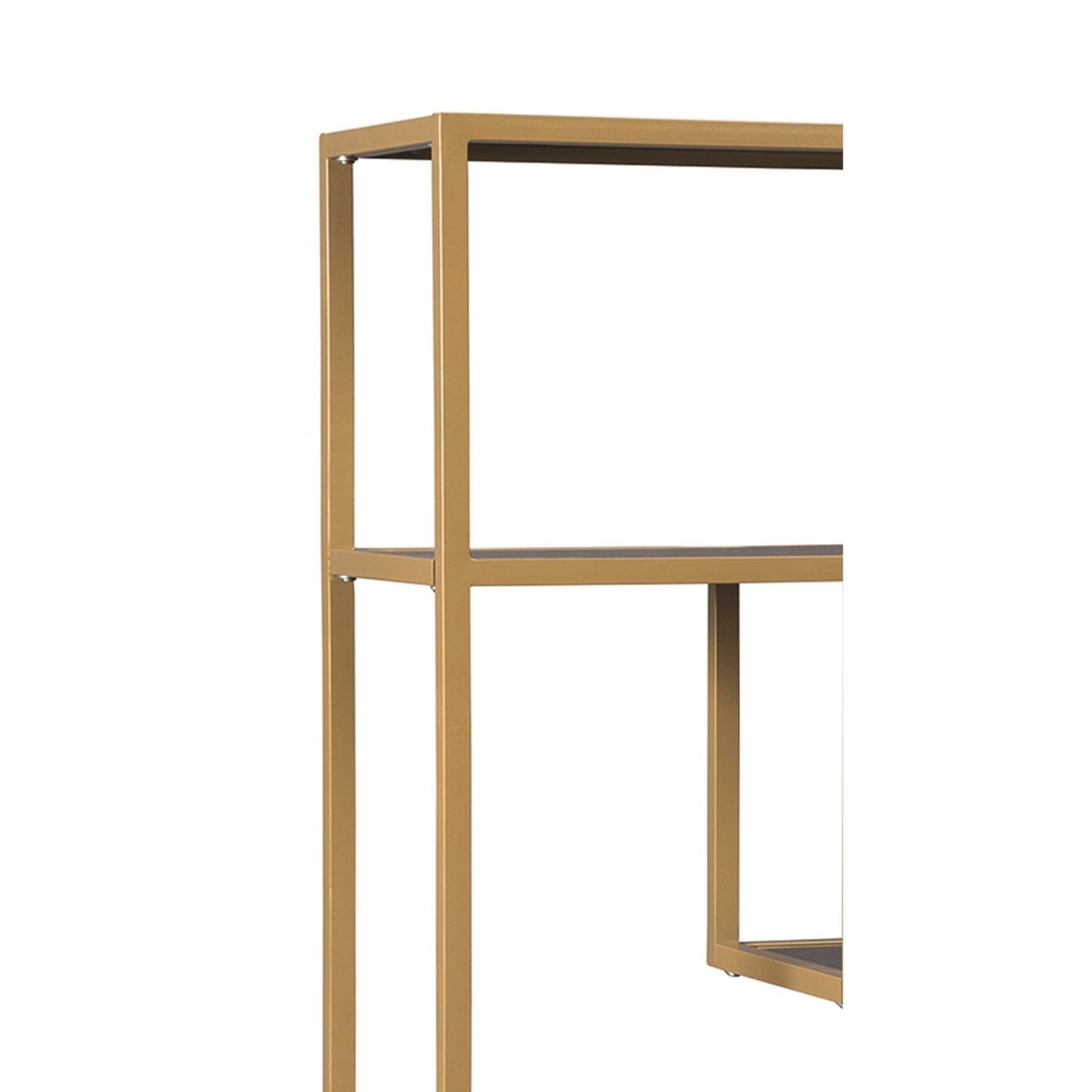 Metal Frame Bookcase with 5 Tiered Display Glass Shelves, Gold and Black - BM226174