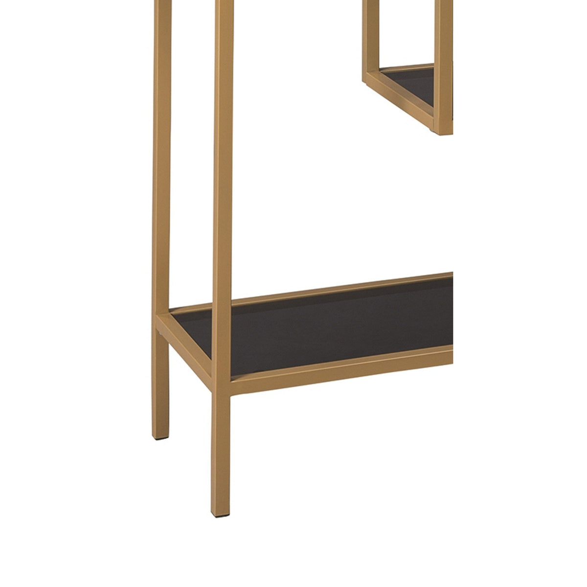 Metal Frame Bookcase with 5 Tiered Display Glass Shelves, Gold and Black - BM226174