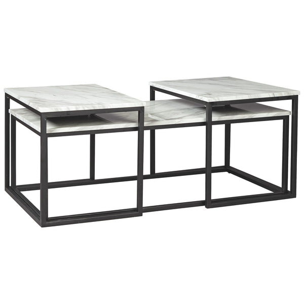 3 Piece Occasional Table, Metal Frame, Marble Top, White and Black - BM226510