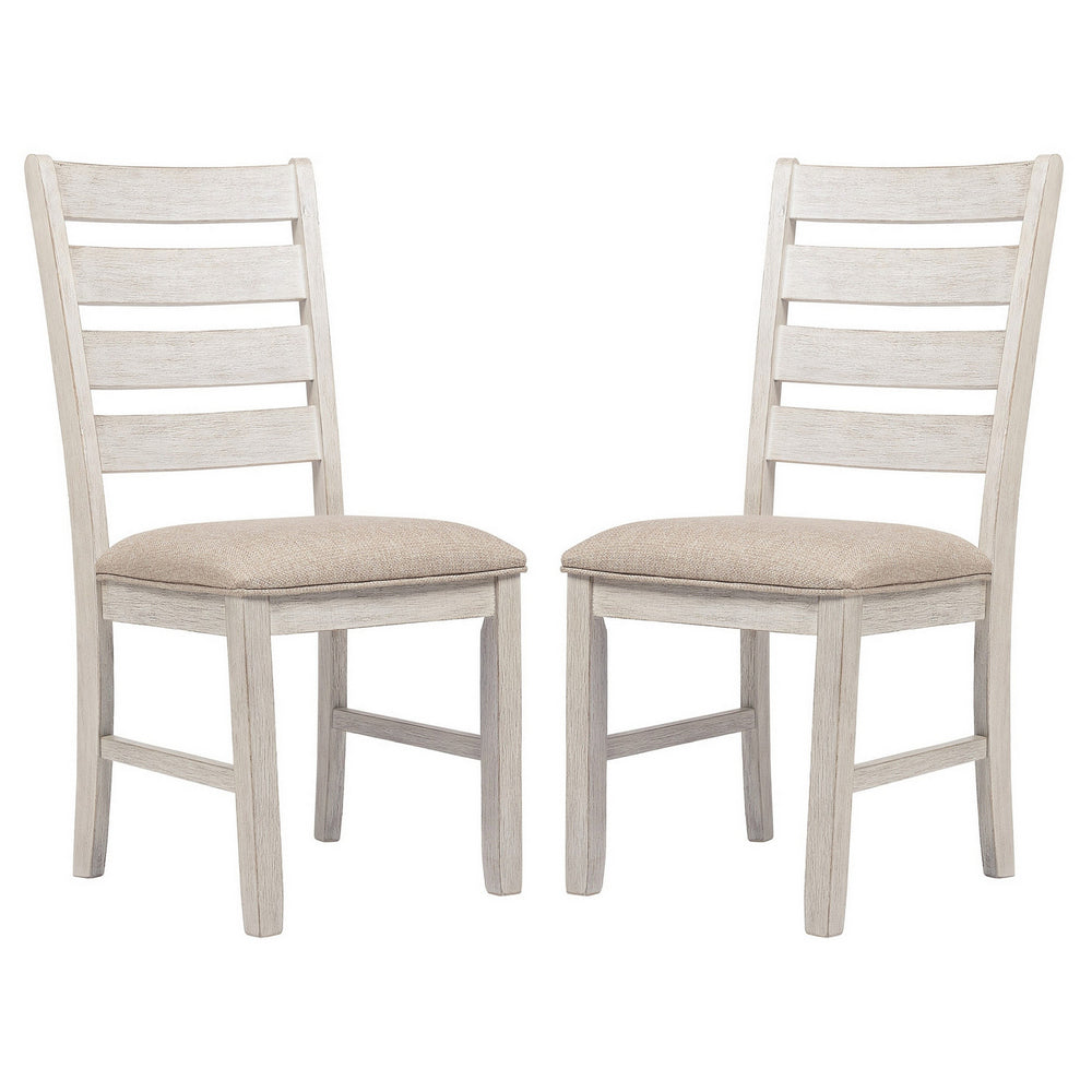 Fabric Dining Side Chair with Ladder Back, Set of 2, White and Brown - BM227028