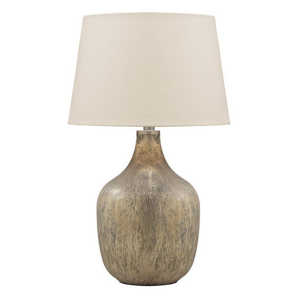 Mercury Glass Table Lamp with Drum Shade, Gold and Beige - BM227212