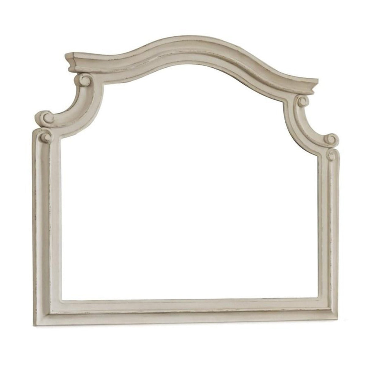 Scalloped Top Wood Encased Mirror with Molded Details, Antique White - BM227370