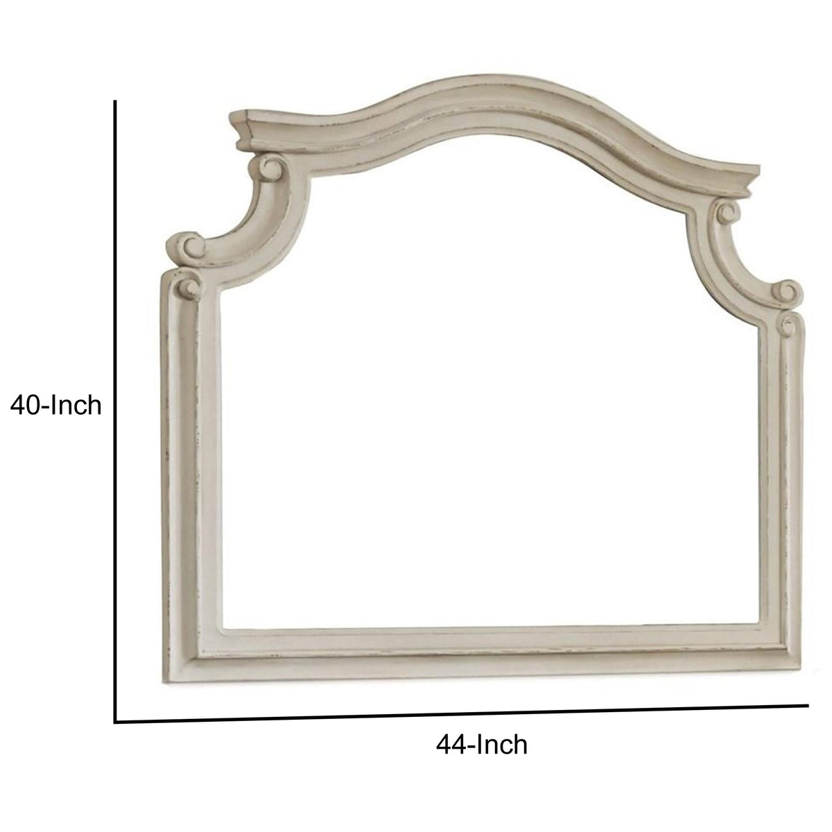 Scalloped Top Wood Encased Mirror with Molded Details, Antique White - BM227370
