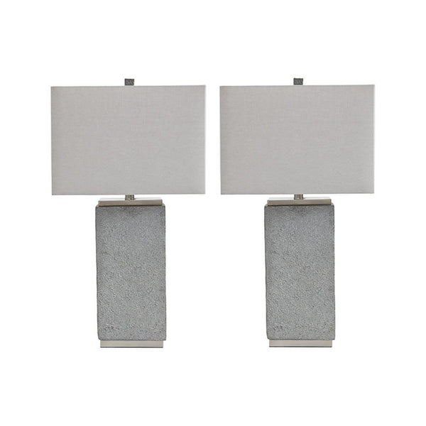 Resin Table Lamp with Faux Concrete Finish and Hardback Shade,Set of 2,Gray - BM227558