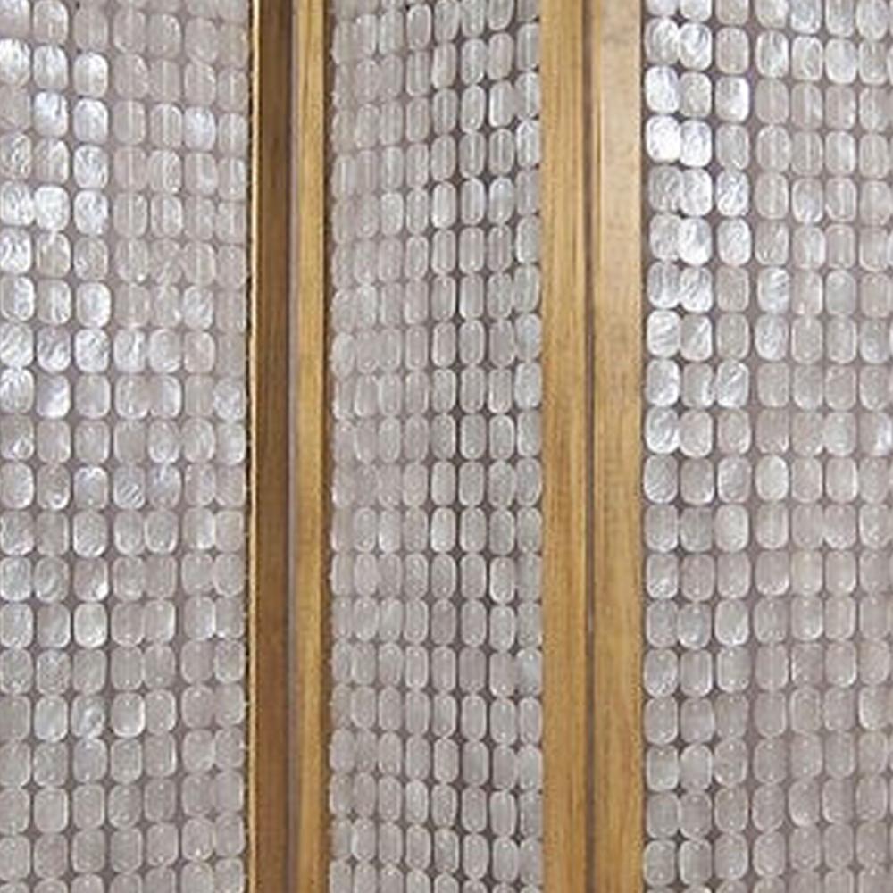 3 Panel Wooden Screen with Pearl Motif Accent, Brown and Silver - BM228613