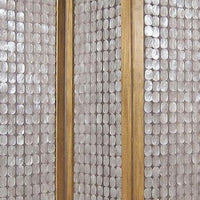 3 Panel Wooden Screen with Pearl Motif Accent, Brown and Silver - BM228613