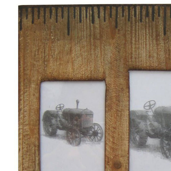 Rectangular Distressed Wooden Frame with 4 Photo Slots, Brown - BM228641