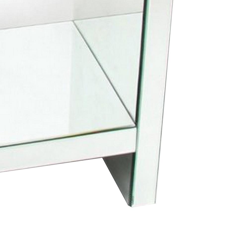 26 Inch Beveled Mirror Chest with 1 Drawer, Silver - BM229416