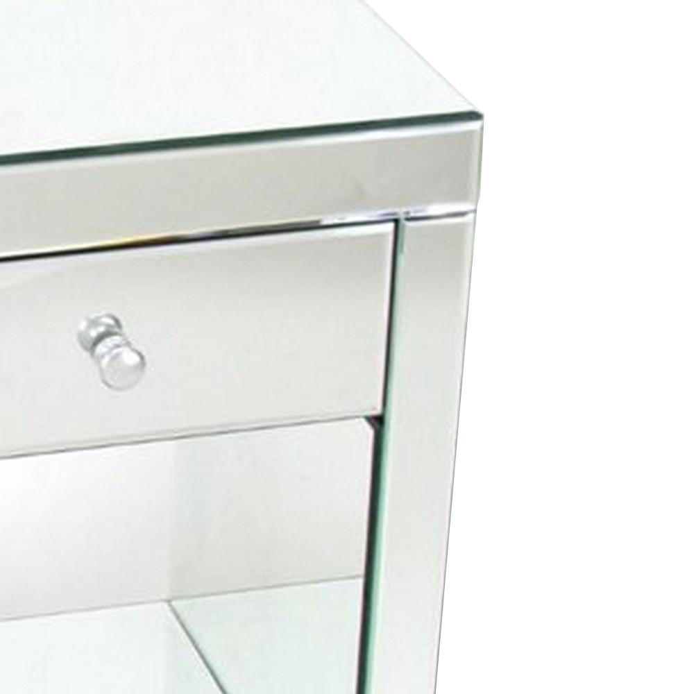 26 Inch Beveled Mirror Chest with 1 Drawer, Silver - BM229416