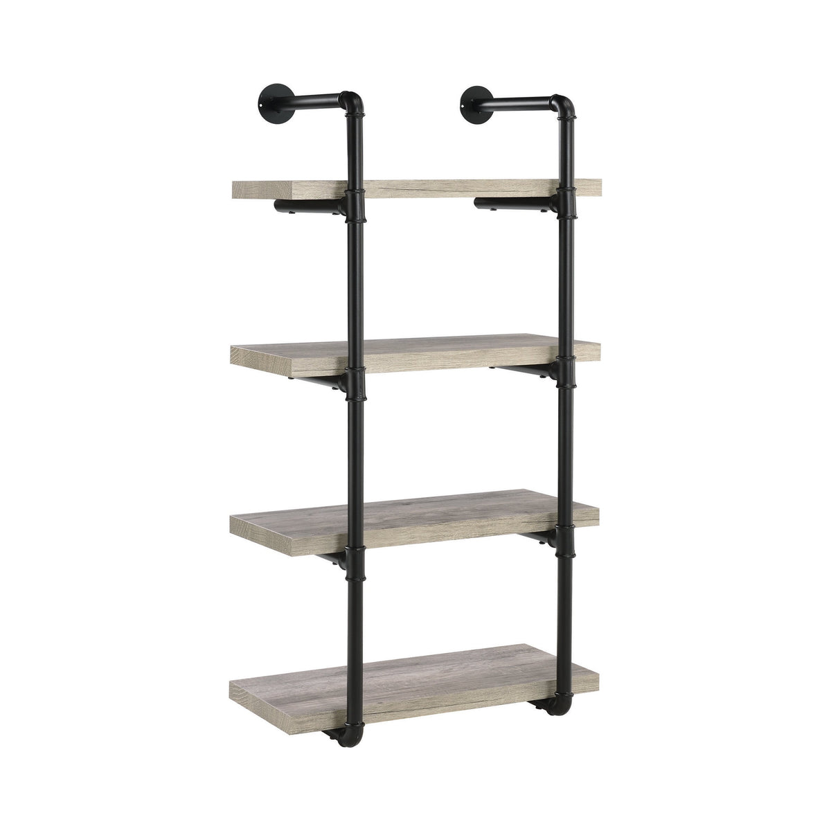 24 Inches 4 Tier Wood and Metal Wall Shelf, Gray and Black - BM229650