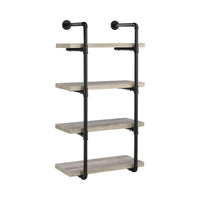24 Inches 4 Tier Wood and Metal Wall Shelf, Gray and Black - BM229650