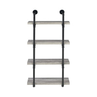 24 Inches 4 Tier Wood and Metal Wall Shelf, Gray and Black - BM229650