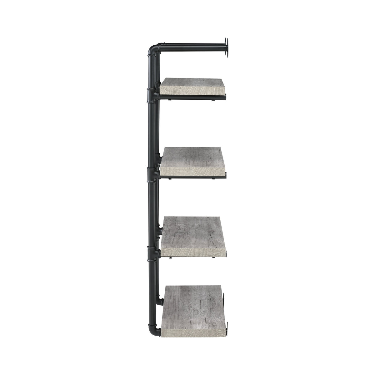 24 Inches 4 Tier Wood and Metal Wall Shelf, Gray and Black - BM229650