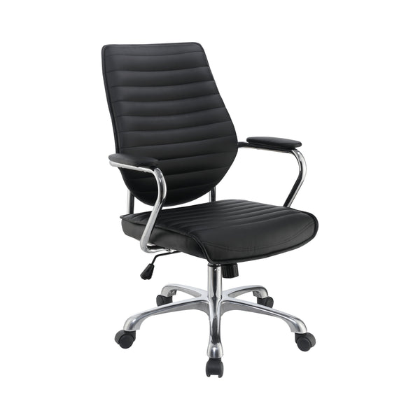 Leatherette Office Swivel Chair with Padded Arms, Black and Chrome - BM229662