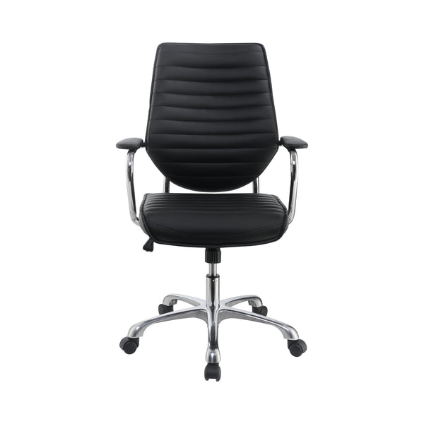 Leatherette Office Swivel Chair with Padded Arms, Black and Chrome - BM229662