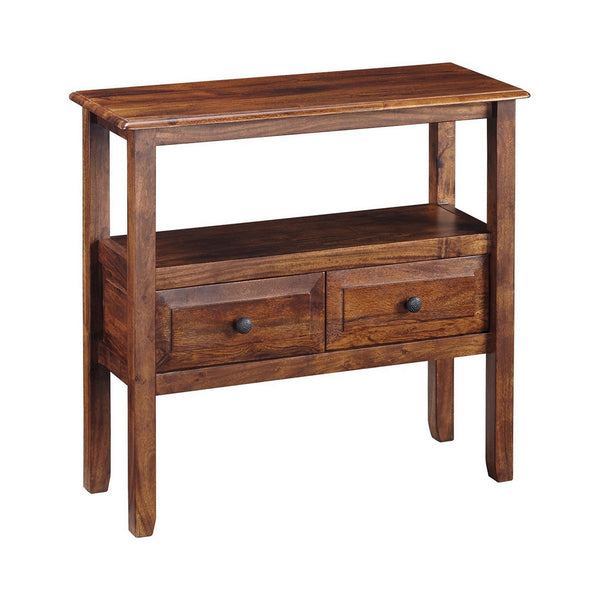 32 Inches 2 Drawer Accent Table with Open Shelf, Brown - BM230908