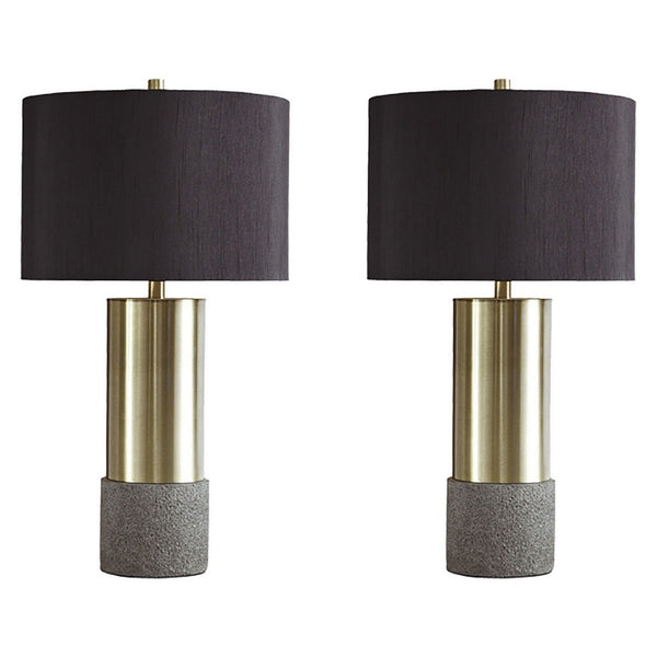 Faux Concrete and Metal Base Table Lamp, Set of 2, Brass and Gray - BM230945
