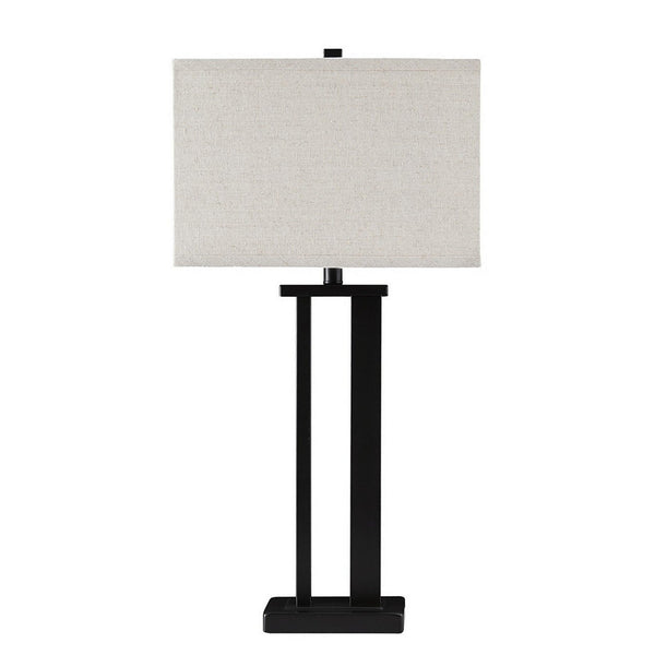 Metal Frame Table Lamp with Hardback Shade, Set of 2, Off White and Bronze - BM230955