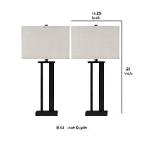 Metal Frame Table Lamp with Hardback Shade, Set of 2, Off White and Bronze - BM230955