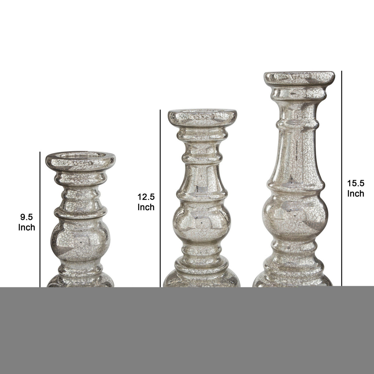 Mercury Glass Candleholder with Pedestal Base, Set of 3, Silver - BM230978