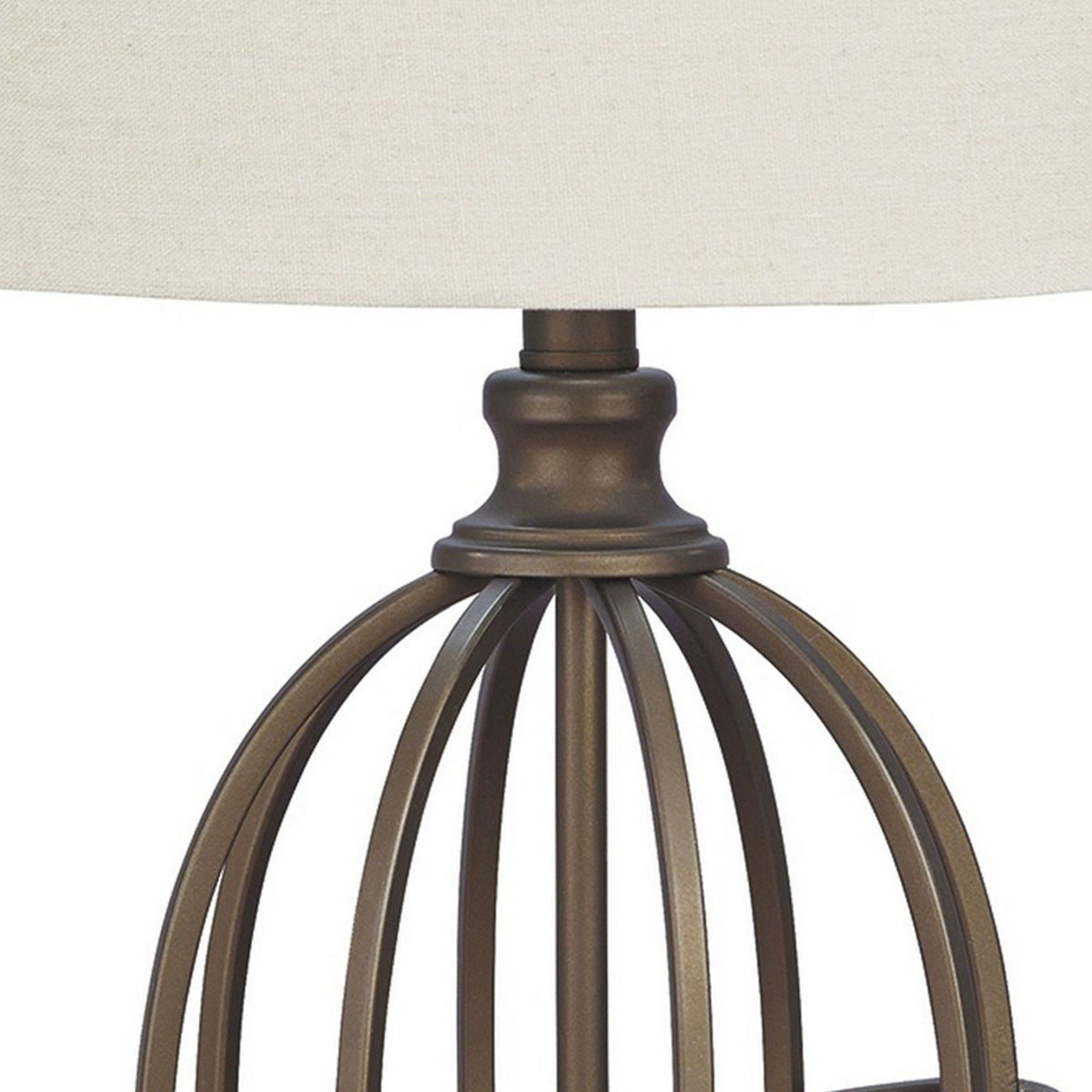 Armillary Metal Base Table Lamp with fabric Shade, White and Bronze - BM230981