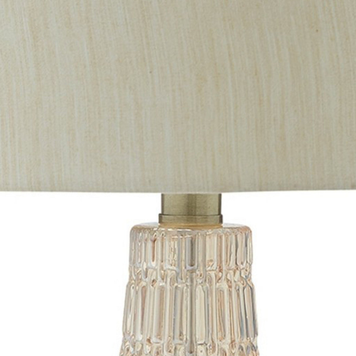 Bellied Glass Table Lamp with Fabric Drum Shade, Beige and Clear - BM230982