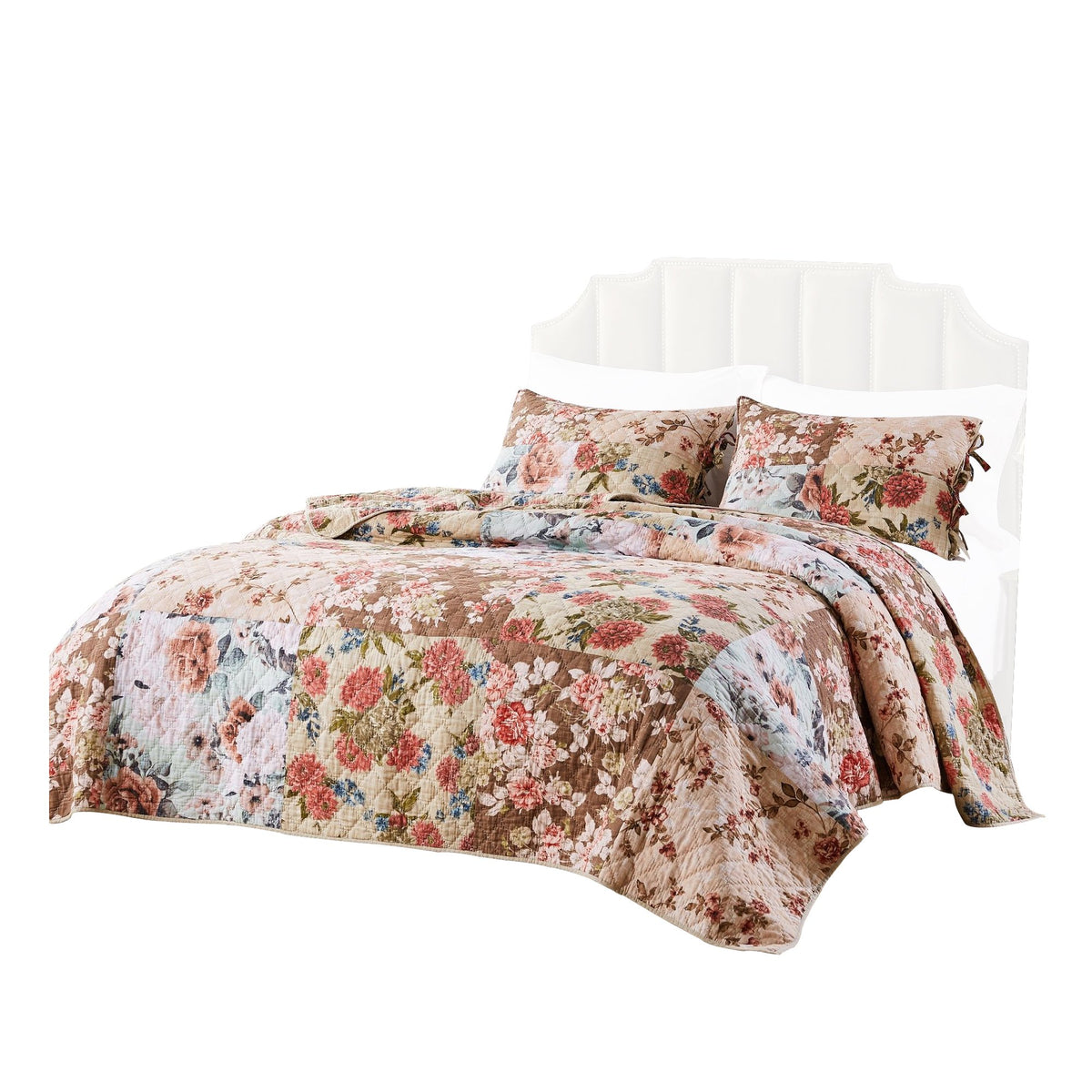 Rome 3 Piece Microfiber Reversible Floral Print Queen Quilt Set, Multicolor - BM231031