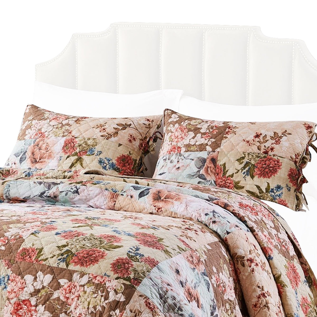 Rome 3 Piece Microfiber Reversible Floral Print Queen Quilt Set, Multicolor - BM231031