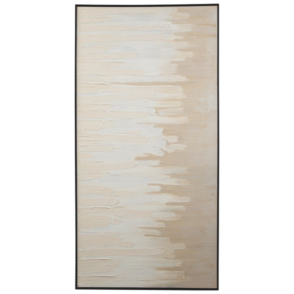 Rectangular Canvas Wall Art with Abstract Design, Beige and Off White - BM231394
