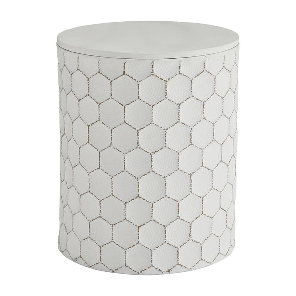 Round Shaped Metal Accent Stool with Honeycomb Pattern, White - BM231410