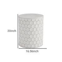 Round Shaped Metal Accent Stool with Honeycomb Pattern, White - BM231410
