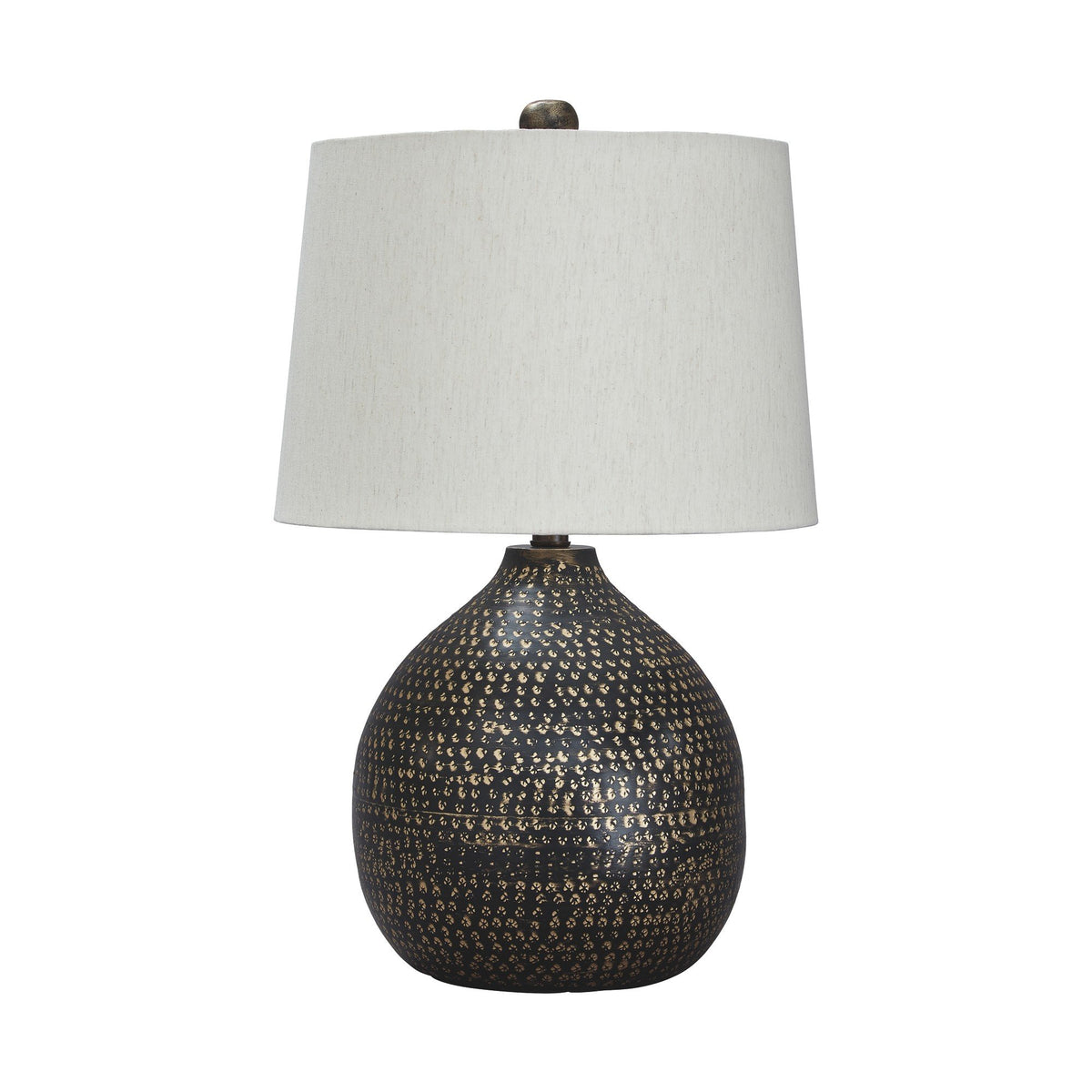 Pot Bellied Base Metal Table Lamp with Dotted Pattern, Black - BM231413