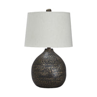 Pot Bellied Base Metal Table Lamp with Dotted Pattern, Black - BM231413
