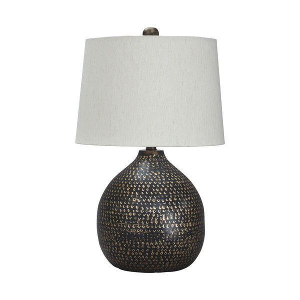 Pot Bellied Base Metal Table Lamp with Dotted Pattern, Black - BM231413