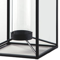 Metal Frame Lantern with Cylindrical Glass Hurricane, Set of 2, Black - BM231424