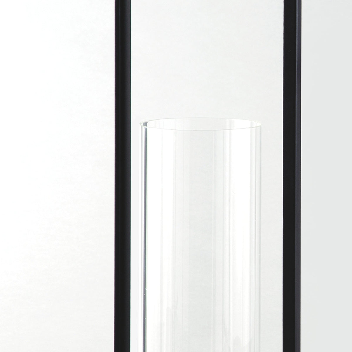 Metal Frame Lantern with Cylindrical Glass Hurricane, Set of 2, Black - BM231424