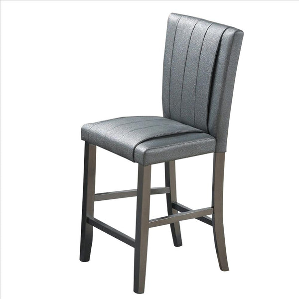 Pleated Design Fabric Counter Height Chair with Shimmery Details, Gray - BM231838