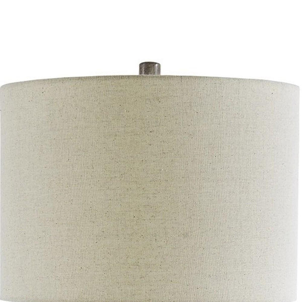 Textured Ceramic Frame Table Lamp with Fabric Shade, Gray and Off White - BM231942