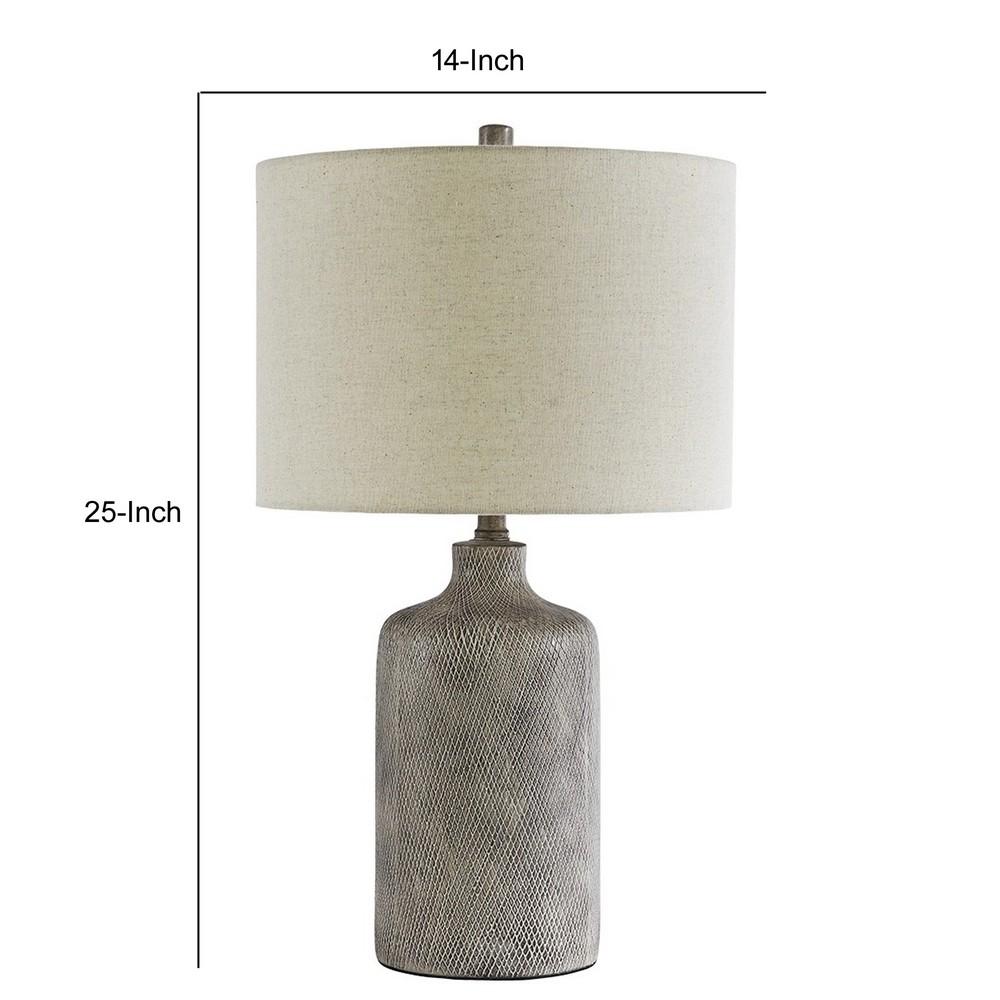 Textured Ceramic Frame Table Lamp with Fabric Shade, Gray and Off White - BM231942