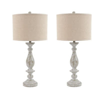 Drum Shade Table Lamp with Pedestal Base, Set of 2, Beige and Off White - BM231948