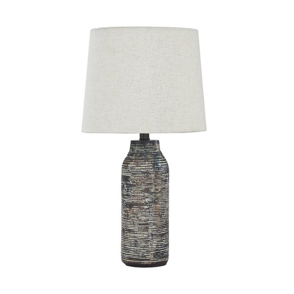 Fabric Shade Table Lamp with Textured Base, Set of 2, White and Black - BM231949